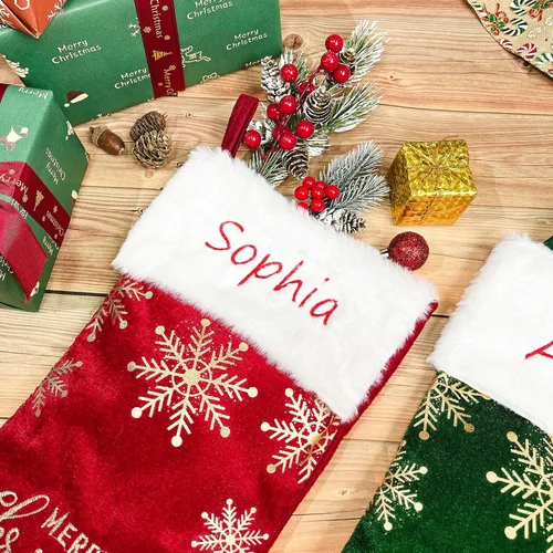 Vista 4 de Drawelry Calcetines de Navidad Medias de lentejuelas rosas: decoración familiar personalizada, adorno colgante para chimenea, temporada de Navidad