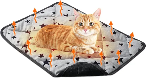 Vista 8 de Cama autocalentable para gatos, tapete autocalentable para perros, patrón de estrella, tapete térmico cálido para mascotas que refleja el calor