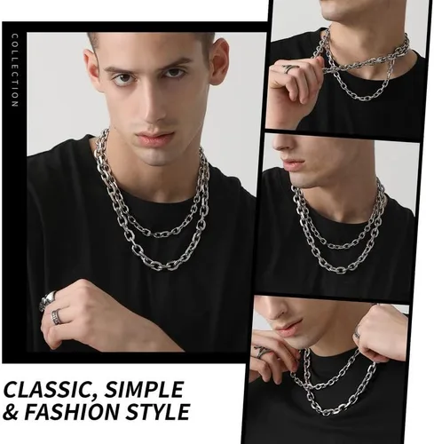 Vista 2 de ChainsHouse - Collar cubano para hombre y mujer, 3mm5mm7mm9mm12mm de ancho, acero inoxidablemetal negrochapado en oro de 18 quilates, 18-30 pulgadas