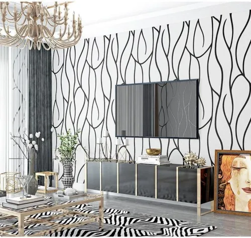Vista 9 de Papel pintado no tejido con patrón geométrico nórdico de líneas modernas, simple y elegante para sala de estar, fondo para televisión, decoración