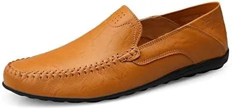 Vista 5 de Mocasines de cuero genuino para hombre, zapatos casuales planos transpirables hechos a mano, zapatos de conducción, zapatos de negocios de moda