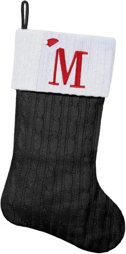 Vista 98 de Medias de Navidad personalizadas de 19 pulgadas con iniciales bordadas, medias de Navidad de punto negro para decoraciones de vacaciones familiares