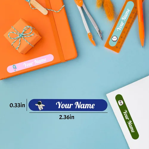 Vista 5 de 100 calcomanías de nombre personalizadas para niños, etiquetas de nombre personalizadas para suministros escolares, guardería, etiquetas