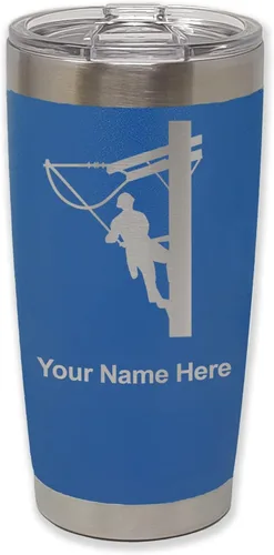 Vista 28 de LaserGram Taza aislada al vacío de 20 onzas, Lineman, grabado personalizado incluido (negro)