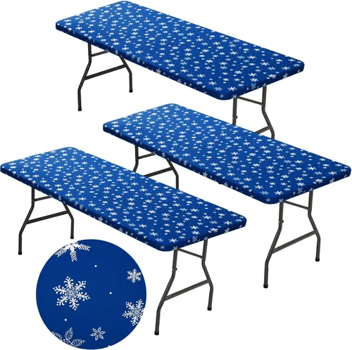 Vista 11 de Mixweer 1 Pza Mantel de Copo de Nieve Borde Elástico Ajuste Ceñido Rectangular Cubierta de Mesa Plegable 6 Pies, 30 x 72'' Tela de Poliéster
