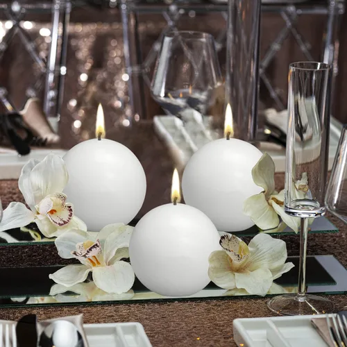 Vista 5 de Bolsius Juego de 10 velas de bola blanca sin perfume de 2.75 pulgadas, calidad europea premium, sin goteo y sin humo, ideal para bodas, fiestas