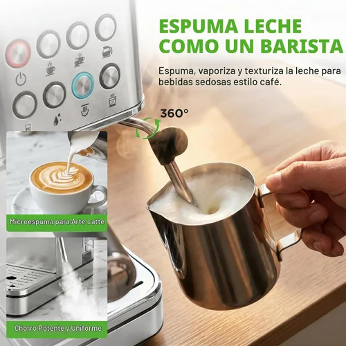 Vista 6 de NutriChef Máquina de café expreso de 20 barras con espumador de leche, tanque de agua extraíble de 1.8 cuartos de galón, cafetera para preparar café