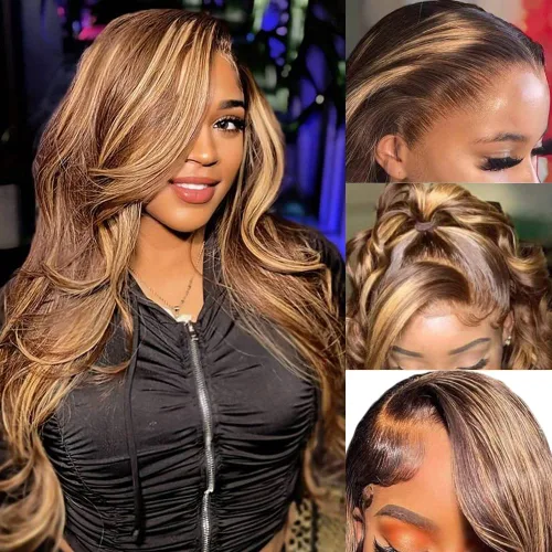 Vista 50 de Avolo Peluca de cabello humano con encaje frontal degradado de 22 pulgadas, prearrancado, 13x4, ondulado, encaje frontal, pelucas de cabello humano