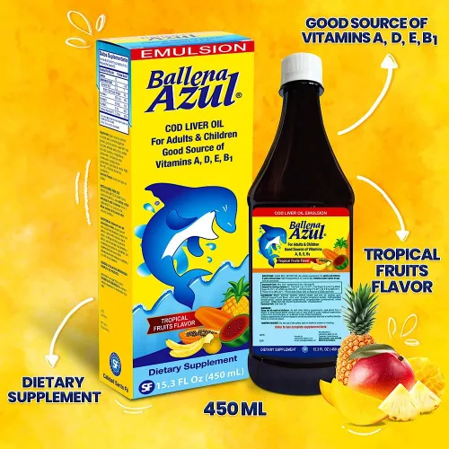Vista 3 de Ballena Azul Aceite de Hígado de Hígado de Bacalao para Adultos y Niños, Aceite de Hígado de Bacalao para Adultos y Niños, Buena Fuente