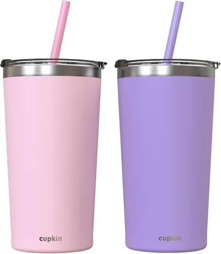 Vista 29 de CUPKIN - Taza apilable de acero inoxidable para niños, taza para batidos, tazas aisladas con recubrimiento en polvo, tapa libre de BPA y pajilla