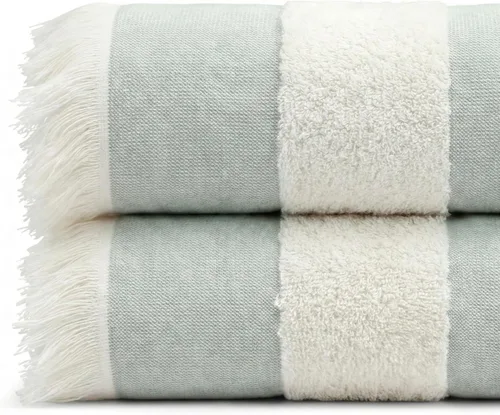 Vista 20 de Toalla de playa turca ligera, 100% algodón BCI, flecos crudos sin blanquear, certificado Oeko-TEX, absorbente, respetuosa con el medio ambiente, 36