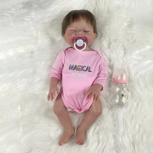 Vista 4 de Muñecas Reborn Baby Girl, 18 pulgadas realistas recién nacidas muñecas durmiendo con vinilo de silicona suave de cuerpo completo, muñecas de bebé