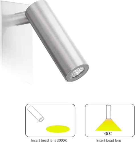 Vista 2 de Meanyee Lámpara de lectura de pared con interruptor giratorio/regulable/brazo ajustable/incrustado/níquel cepillado/3000K LED/MY-WN225B