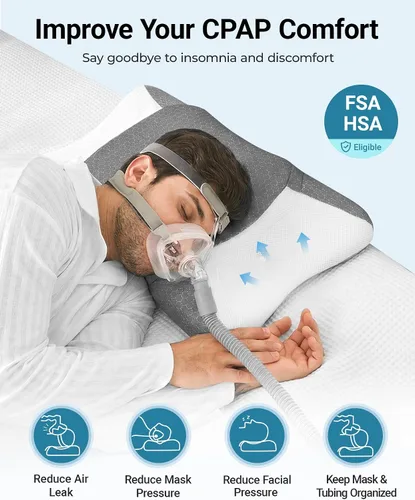 Vista 3 de Elviros HSA/FSA CPAP Almohada para dormir de lado, almohada ajustable para la apnea del sueño Gris oscuro