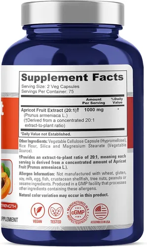 Vista 2 de Albaricoque, vegano, 1000 mg, 150 cápsulas vegetales - 75 porciones