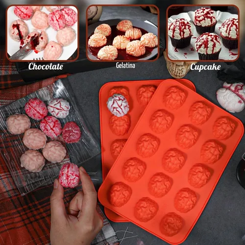 Vista 2 de Webake - Molde de silicona para cerebro de Halloween, tamaño bocado, 15 cavidades para yeso de Halloween, chocolate, dulces, gelatina, cupcake