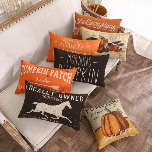 Vista 2 de TRENDIN Funda de almohada decorativa de caballo de 12 x 20 pulgadas para sofá, decoración de caballo, funda de cojín de lino lumbar para sofá