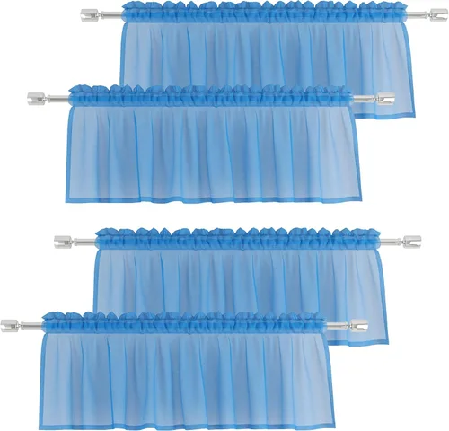 Vista 21 de Cenefas traslúcidas beige de 18 pulgadas, cortinas para ventana de sala de estar, dormitorio, cocina, mini paneles de cortina cortos pequeños