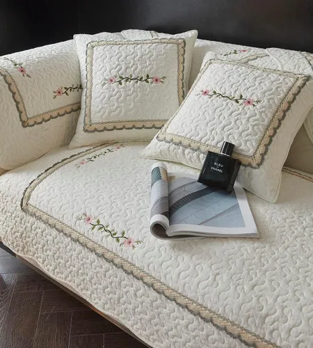 Vista 3 de vctops Funda de sofá con bordado neutro para sillón, funda acolchada de algodón para sofá modular, funda antideslizante y lavable, protector