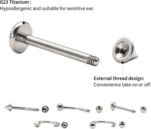 Vista 3 de BLISI 8PCS Body Piercing Jewelry Lot 16G Titanium Nose Septum Lip Cartilage Tragus Eyebrow Industrial Barbell Horseshose Piercing Kit Jewelry