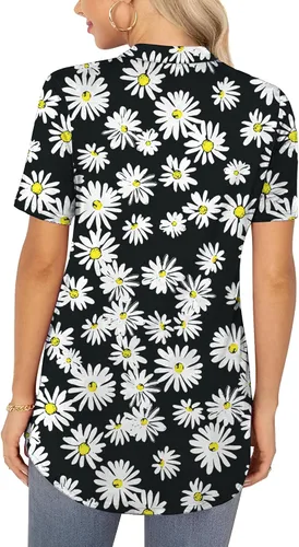 Vista 4 de Neineiwu Blusas de manga corta con cuello en V y corte holgado para mujer