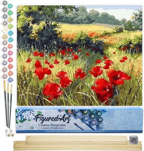 Vista 117 de Figured'Art Pintura por números para adultos, flores rojas abstractas, 16 x 20 pulgadas, kit de pintura artística para manualidades, lienzo