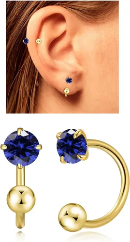 Vista 21 de Aretes Huggie de medio aro para mujeres y niñas, pequeños aretes de cartílago, aretes de botón con piedra natal para mujeres, aretes de botón