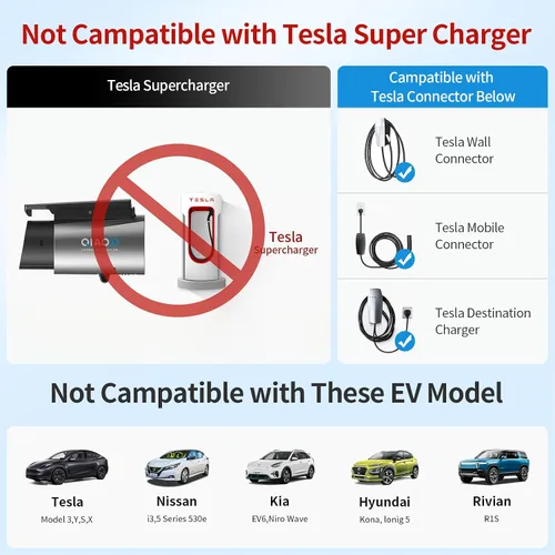 Vista 2 de QIAO - Adaptador Tesla a J1772, máximo 80 A 250 V CA, plateado nacs a j1772 para carga eficiente de vehículos eléctricos de nivel 2, compatible