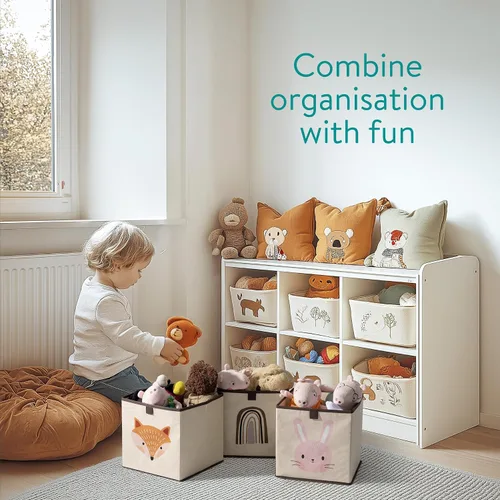 Vista 2 de Navaris Juego de 3 cubos de almacenamiento para niños, organizador de tela para niños, cubo de tela plegable para dormitorio de niños, guardería