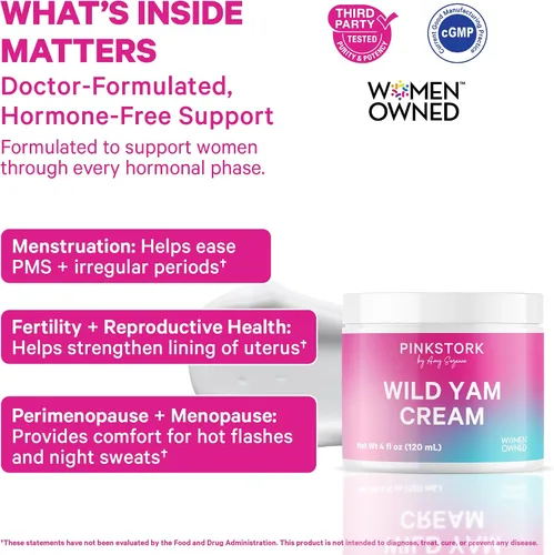Vista 2 de Paquete de apoyo de hormona de fertilidad Pink Stork Myo-inositol y D-Chiro Inositol 40:1 + crema de ñame silvestre Equilibrio hormonal, estado