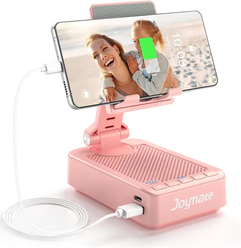 Vista 10 de Regalos para hombres y mujeres, soporte para teléfono con altavoz Bluetooth y función de carga, ángulo rotatorio de 360° ajustable, soporte