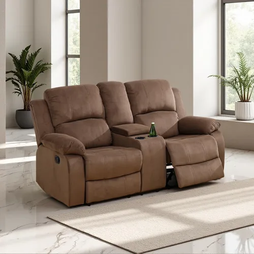 Vista 32 de Sofá reclinable manual, sofá reclinable de lujo de 3 plazas, sofá reclinable con portavasos y mesa de café, sofá de cuero sintético para sala