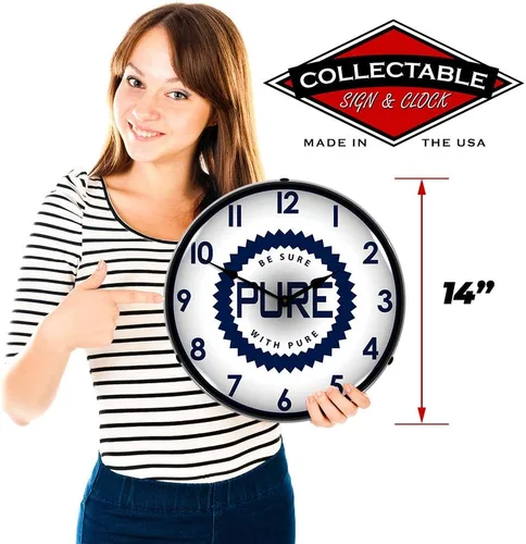 Vista 3 de Esté seguro con el reloj de pared LED Pure Oil, Retro/Vintage, iluminado, 14 pulgadas