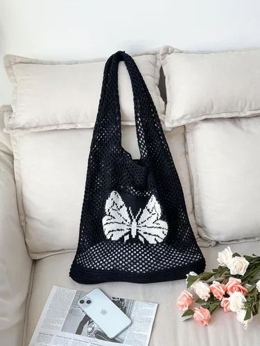 Vista 5 de ENBEI Bolsas bohemias, bolsa de punto de hombro, bolsa de mano Y2K estética, bolso de ganchillo lindo para mujeres, regalos hippie