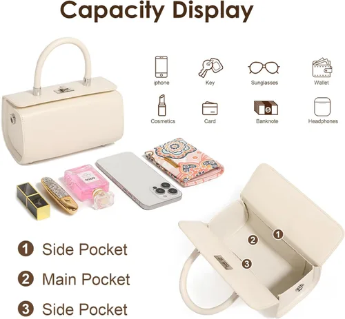 Vista 4 de Bolso de hombro de cuero para mujer, bolso de mano estructurado inspirado en el diseñador, bolso de mano de cuero genuino con correas ajustables