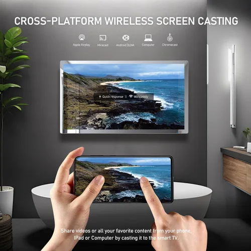 Vista 4 de 32 pulgadas de gama alta Android 13 Smart baño espejo TV Supports Voice Remote Control Voice Assistant, Built-in ATSC Tuner, HDMI (ARC)/SPDIF