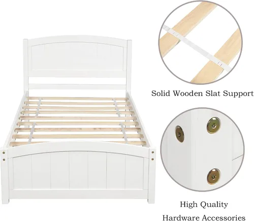Vista 5 de Harper & Bright Designs Base de cama de plataforma individual, base de colchón y trineo con cabecero, estribo, soporte de listones de madera