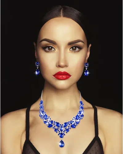 Vista 4 de Hicarer Conjunto de joyas de cristal en forma de lágrima nupcial para mujer, collar, aretes, boda