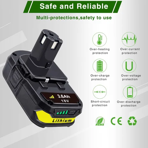 Vista 3 de DTK Batería de repuesto para Ryobi 18V Batería One Plus P102 P103 P104 P105 P107 P108 P109 P190 P122 18V ONE+ Baterías de repuesto 3.6Ah 2 paquetes