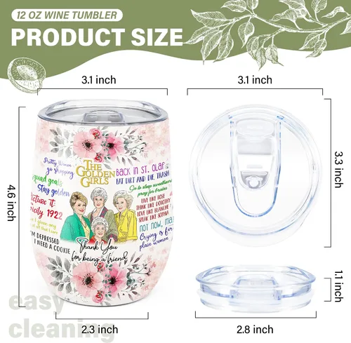 Vista 3 de KAIRA Golden Girls Gifts - Vaso de vino aislado de 12 onzas con tapa, taza de café de acero inoxidable al vacío, taza sin tallo, divertida idea