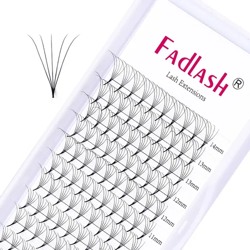 Vista 35 de FADLASH Extensiones de pestañas postizas en abanico con base puntiaguda 10D, extensiones de pestañas postizas de tallo medio, extensiones