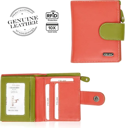 Vista 3 de Cartera de piel auténtica RFID para mujer multicolor 10 ranuras para tarjetas