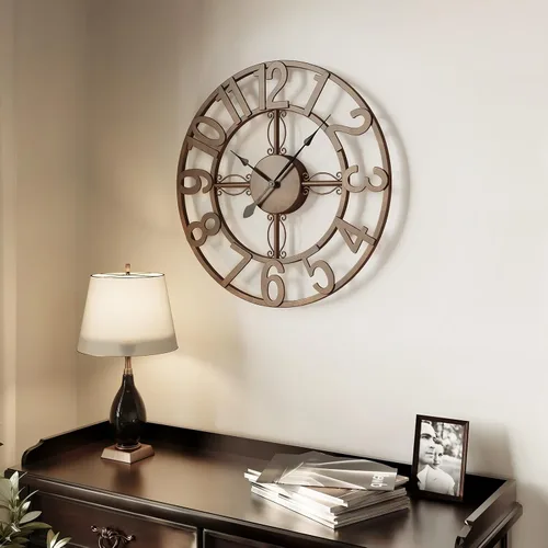 Vista 12 de Cuspin Reloj de pared de 24 pulgadas con engranajes, reloj de metal