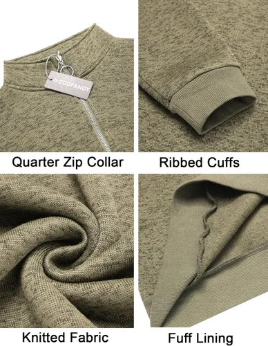 Vista 5 de COOFANDY Sudadera de punto con cremallera de un cuarto para hombre, suéter térmico de punto casual ajustado