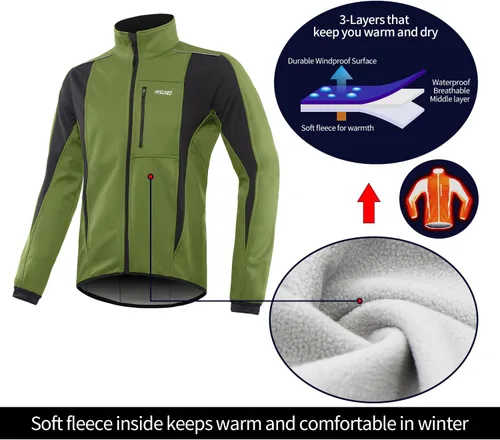 Vista 45 de Chaqueta térmica para ciclismo (tejido Softshell, resistente al viento, impermeable, 15K) de ARSUXEO