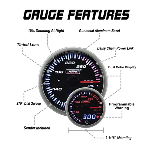 Vista 5 de Medidor de temperatura de aceite - eléctrico ámbar/blanco Serie JDM 2.362 in (2 3/8") 60mm electrical oil temperature gauge, monitors engine oil