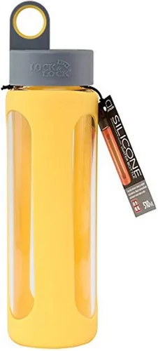 Vista 4 de LocknLock I Shape - Botella de agua deportiva de silicona resistente al calor, vidrio borosilicato, 17 onzas, amarillo