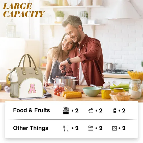Vista 2 de UTOTEBAG Lonchera con iniciales para mujeres, adolescentes y niñas, lonchera para adultos, contenedor refrigerante para el trabajo, picnic, regalos