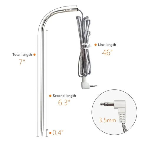 Vista 3 de Sonda de carne impermeable de repuesto, 2 unidades, compatible con parrillas de barbacoa Traeger, enchufe de 0.138 in, sondas de termostato digital