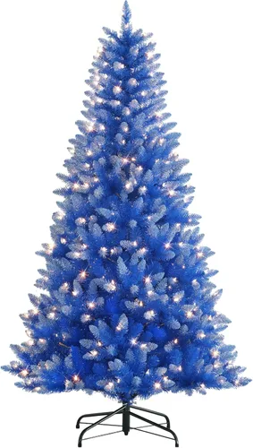 Vista 7 de Puleo International Árbol de Navidad artificial azul de moda preiluminado, verde